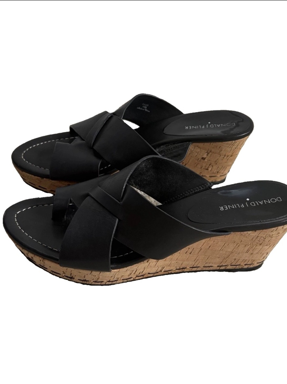 Donald J Pliner black leather wedge sandals size 10